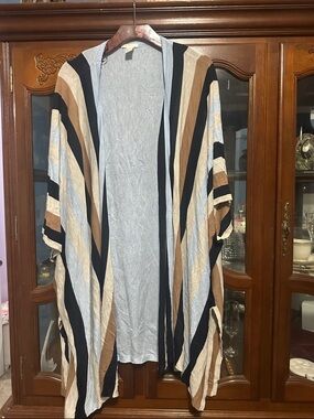 Striped Open Front Kimono Cardigan